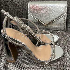 DIVA Lounge Silver Heels with Rhinestone Straps+ PURSE as a GIFT